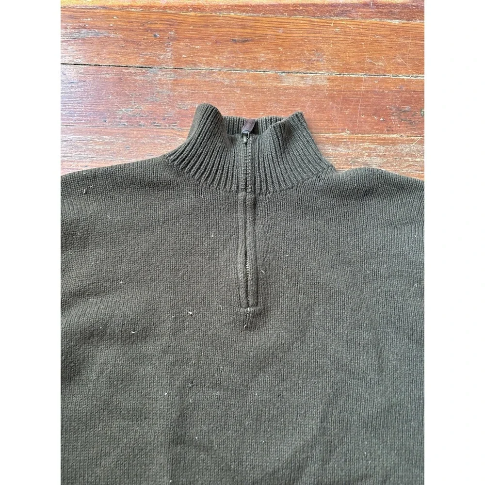 Polo Ralph Lauren Sweater Mens Large Green Lambswool Mock Neck Quarter Zip FLAW